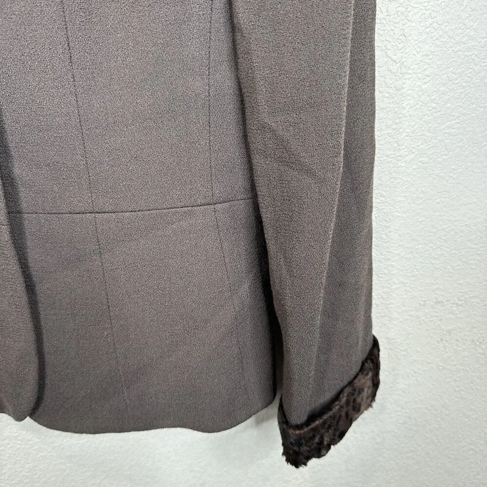 Kasper Jacket‎ 8 Olive Fur Animal Collar Vintage Mob Wife 90s 80s Glam